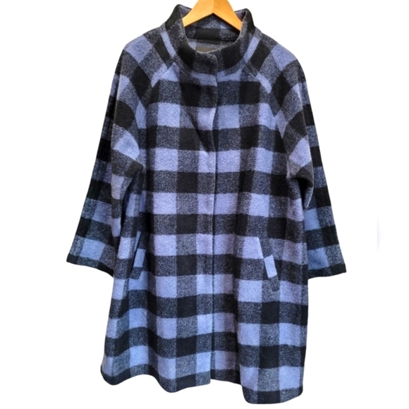 2X TAHARI Wool Blend Plaid Buffalo Check Metal Button Down Pockets Long Coat - Picture 1 of 10